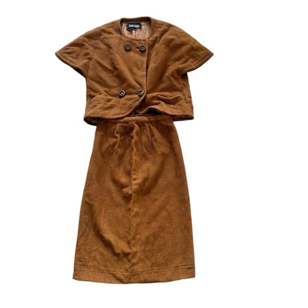 Vintage Joseph Magnin Mandarin Camel Hair Skirt & Blazer Suit Set Brown Size 4